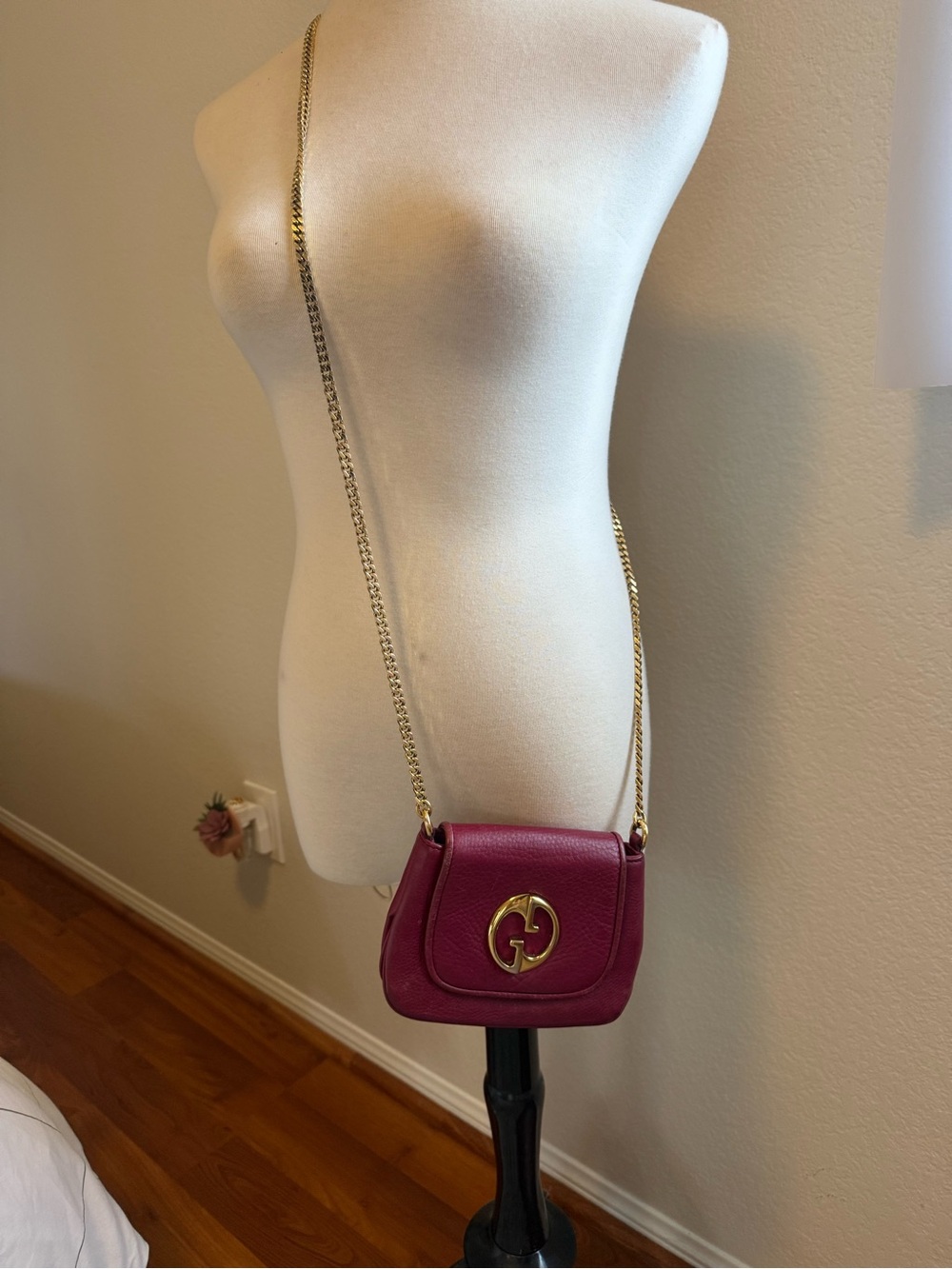Gucci Small Matelassé Crossbody in Deep Magenta with Gold Hardware